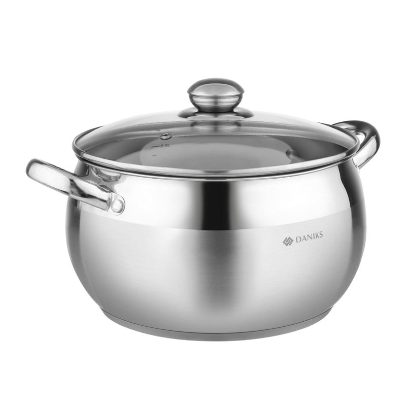 Daniks Classic 6.5 Quart Stainless Steel Stock Pot with Glass Lid, Tri-Ply Bottom for Even Heating, Induction Compatible, Dishwasher Safe - Image 1